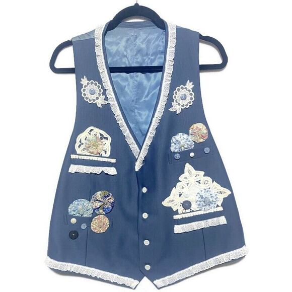 Gino Cappeli Designer Collection Vest Women's Large Blue Embellished - Picture 1 of 11